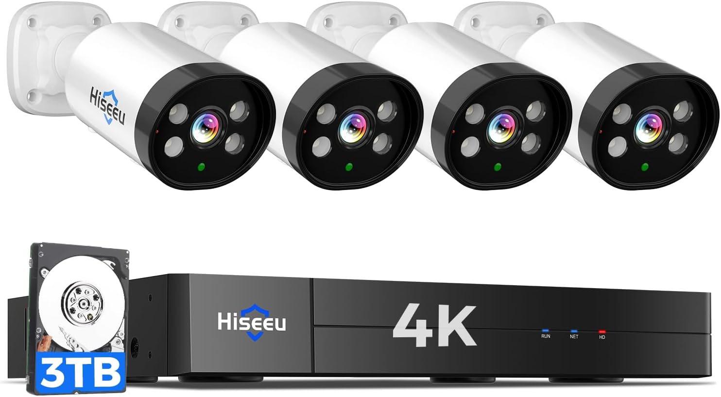 Hiseeu 4K Wired Security Camera System Outdoor with Audio,Smart Dual Light,AI Human/Vehicle Detection,3TB HDD,4K Surveillance DVR Kit 8CH,4X8MP Home CCTV Cameras,Smart Playback,100ft Night Vision