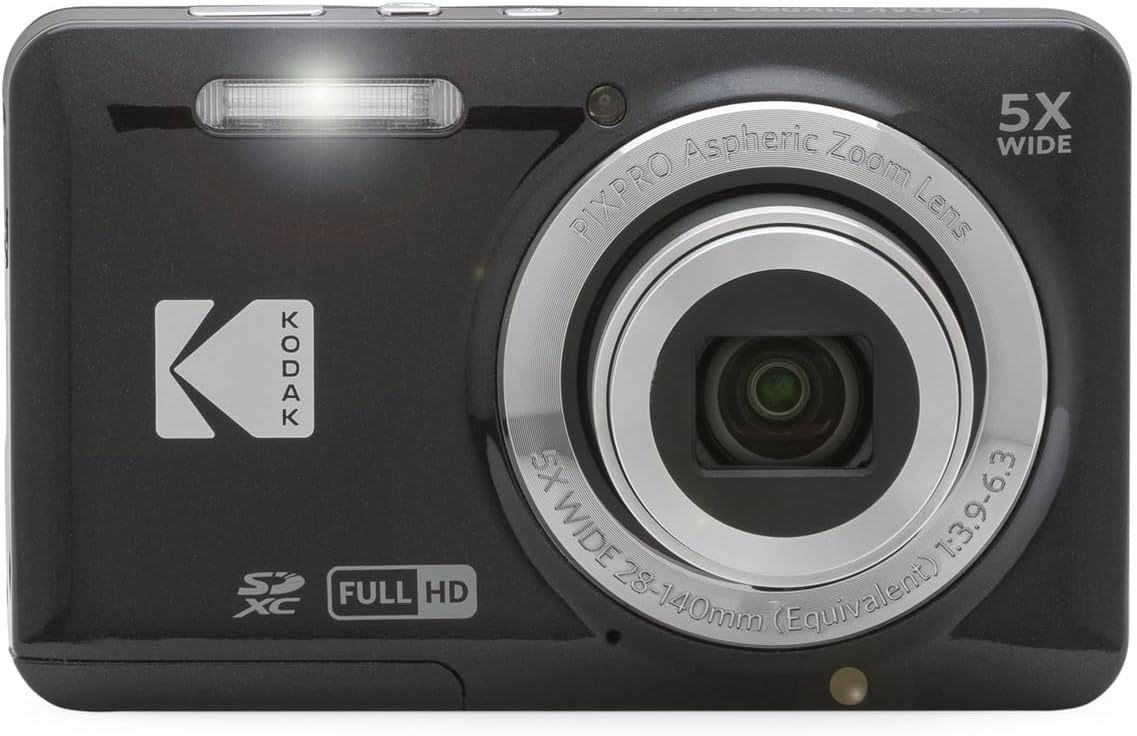 Kodak PIXPRO FZ55 Digital Camera (Black) + Point & Shoot Camera Case + Sandisk 128GB SDXC Memory Card
