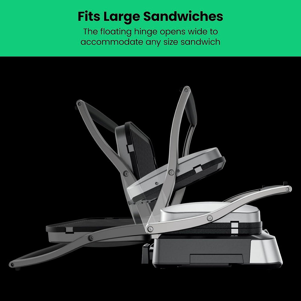 Chefman 5-in-1 Digital Panini Press Grill Sandwich Maker and Griddle Grill Combo with Removable, Reversible Dishwasher-Safe Grilling Plates, Opens 180° for Indoor BBQ /Flat Top Grill, Stainless steel