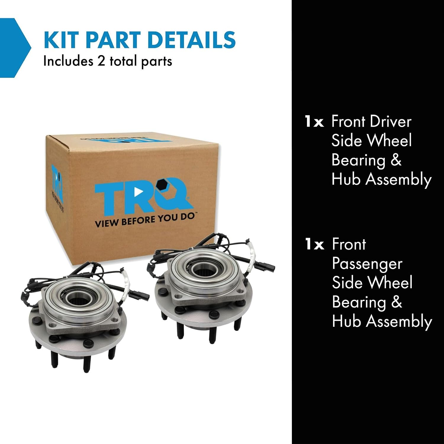 TRQ Front Driver and Passenger Side Wheel Bearing and Hub Assembly Set 2 Piece Compatible with 17-19 Ford F-250 Super Duty 4WD 20-22 F-250 Super Duty 4WD SRW 17-22 F-350 Super Duty 4WD SRW