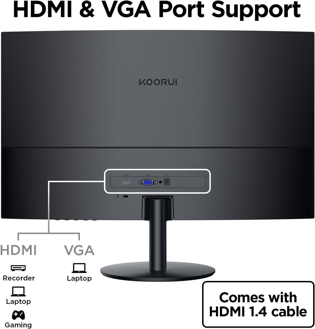 KOORUI 27 Inch Curved Monitor FHD 1080P 75Hz Computer Monitors, 1500R PC Screen with HDMI VGA, TÜV Rheinland Certified, Tilt Adjustable,1500R, Eye Care, Black, 27N5CA
