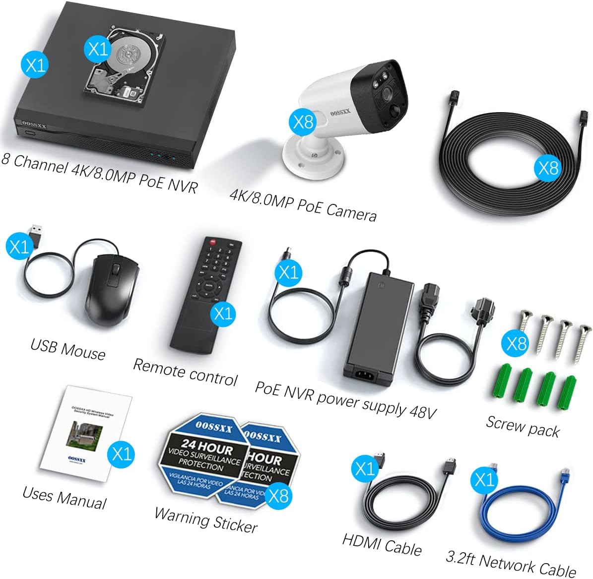(2026 Update) 4K PoE Security Camera System w/PIR & AI Human Detection, 8CH NVR w/ 4TB HDD, 8 Cameras, 130° Ultra Wide Angle, 60-Day Recording, 2-Way Audio, Remote Control, No Monthly Fee