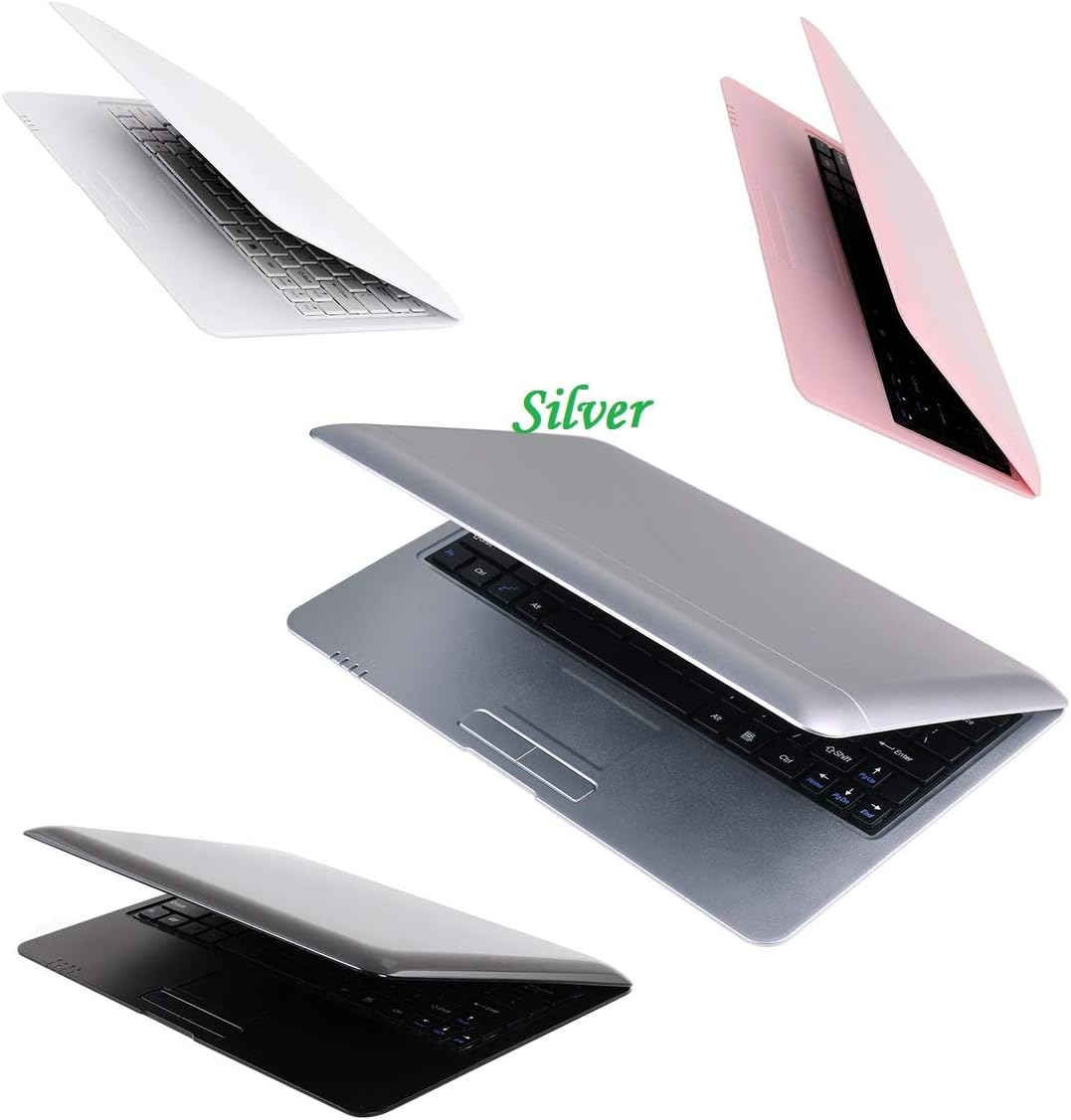 2025 Version 10.1 Inch Portable 8GB Computer Laptop PC Quad Core Android 6.0 Mini Netbook Slim and Lightweight Notebook YouTube Player Flash (Silver)