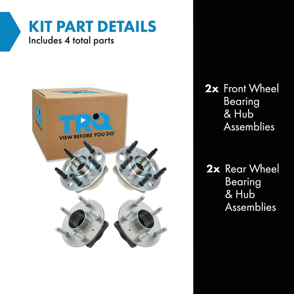 TRQ 2 Piece Front Rear Wheel Bearing & Hub Assembly Set Compatible with 2010-2017 Chevrolet Equinox GMC Terrain