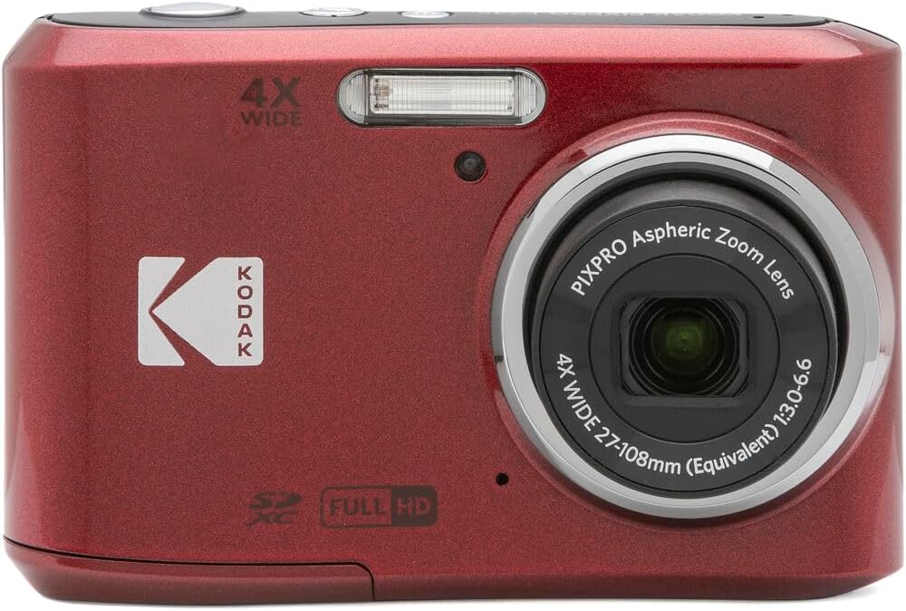 KODAK Pixpro FZ45 Digital Camera Bundle, Includes: SanDisk 64GB SDXC Memory Card, Spare Batteries and Card Reader (4 Items) (Red)