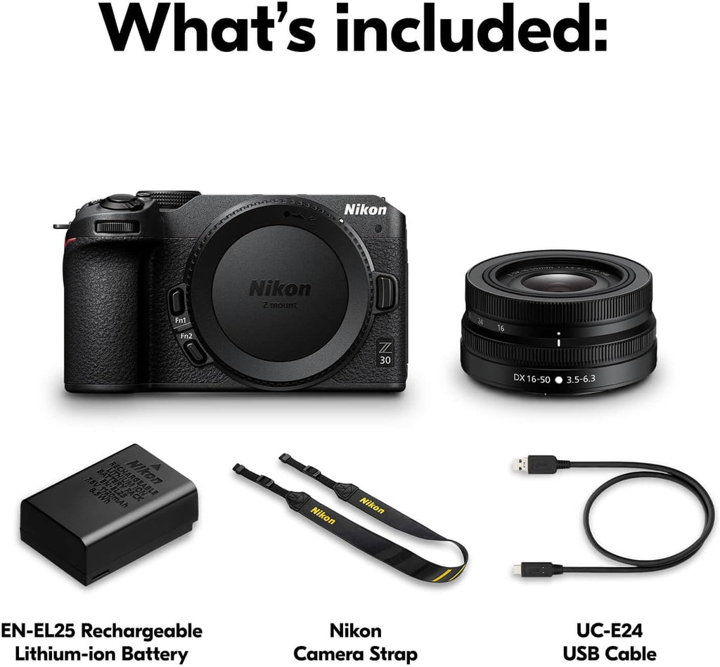 Nikon Z 30 with Wide-Angle Zoom Lens | Our most compact, lightweight mirrorless stills/video camera with 16-50mm zoom lens | Nikon USA Model