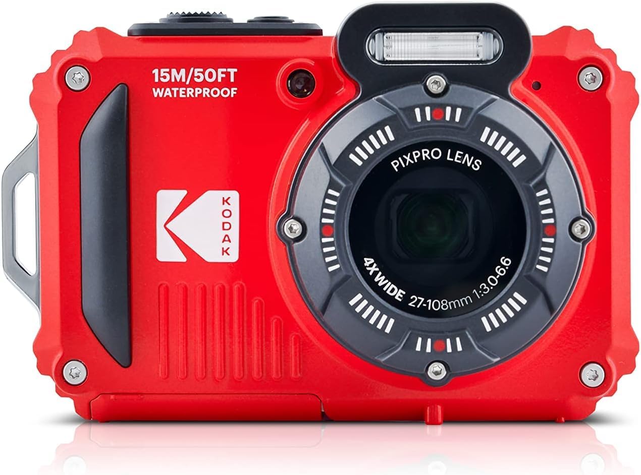 Kodak PIXPRO WPZ2 Rugged Waterproof Shockproof Digital Camera 16MP 4X Optical Zoom 1080P Full HD Video, 2.7' LCD (Red) Bundle with Camera Case, SanDisk 32GB microSDHC Card (4 Items)