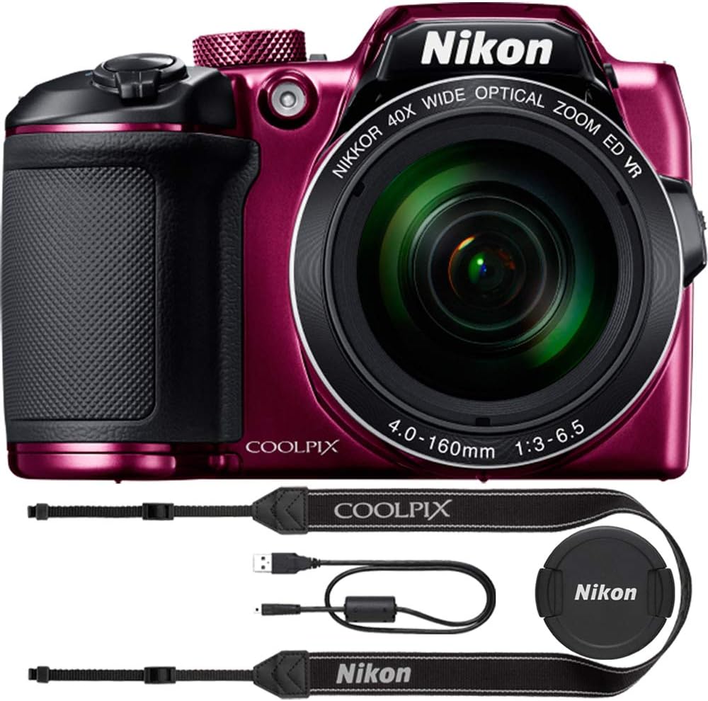 Nikon COOLPIX B500 16MP 40x Optical Zoom Digital Camera w/Wi-Fi (Plum) - (Renewed)