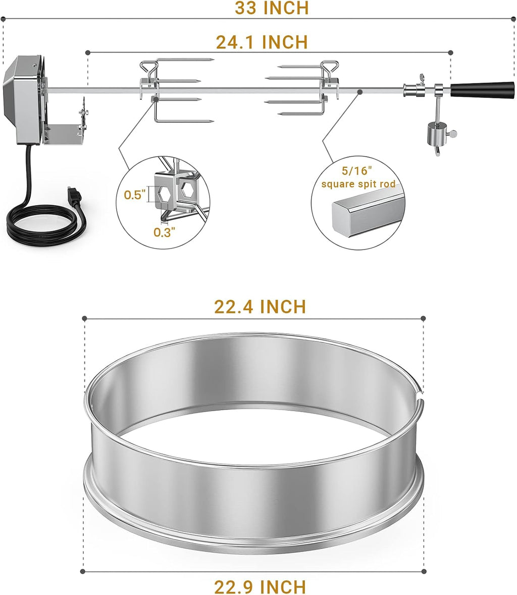 Onlyfire Stainless Steel Rotisserie Ring Kit Barbecue Accessories for Weber 22' Kettle Grill and Other Similar Size Grills