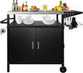 35' H Outdoor Grill Cart- Outdoor BBQ Prep Table, Lockable Wheels & Magnetic Cabinet for Patio, Backyard, Tailgating