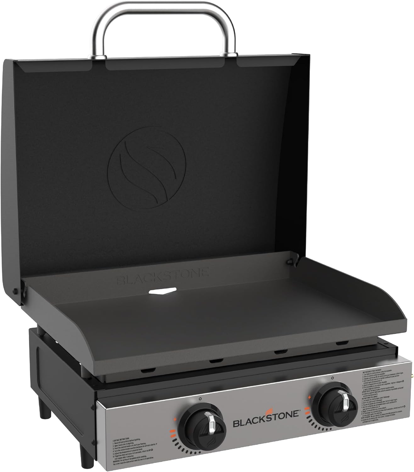 Blackstone 1813 Original 22' Tabletop Griddle with Hood and Stainless Steel Front Plate, Powder Coated Steel, Black
