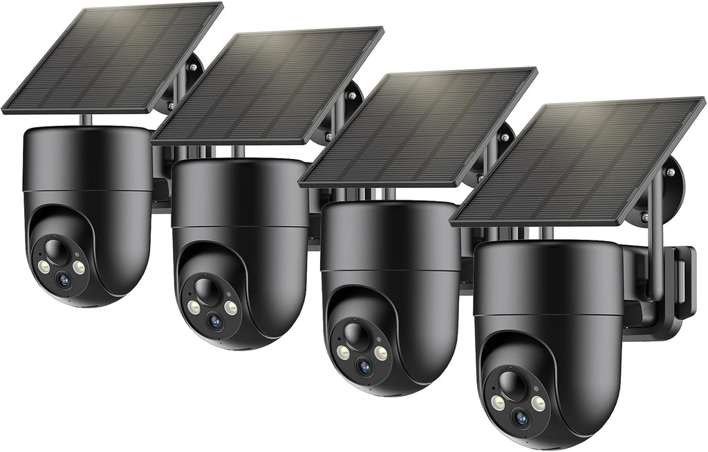 ELYSOO Solar Security Camera Wireless Outdoor, 2K Color Night Vision, 360°View Outdoor Camera Wireless, Instant Alerts, Remote, 2.4GHz Wi-Fi, 4pack