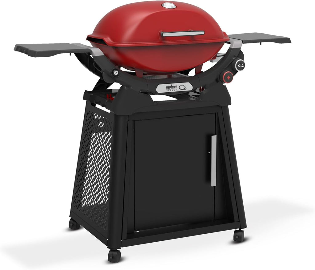 Weber Q 2800N+ Liquid Propane Grill with Stand, Flame Red – Wide 250°–700°F Temp Range with Plus Burner for Searing, Low‑Temp Roasting & High-Dome Lid