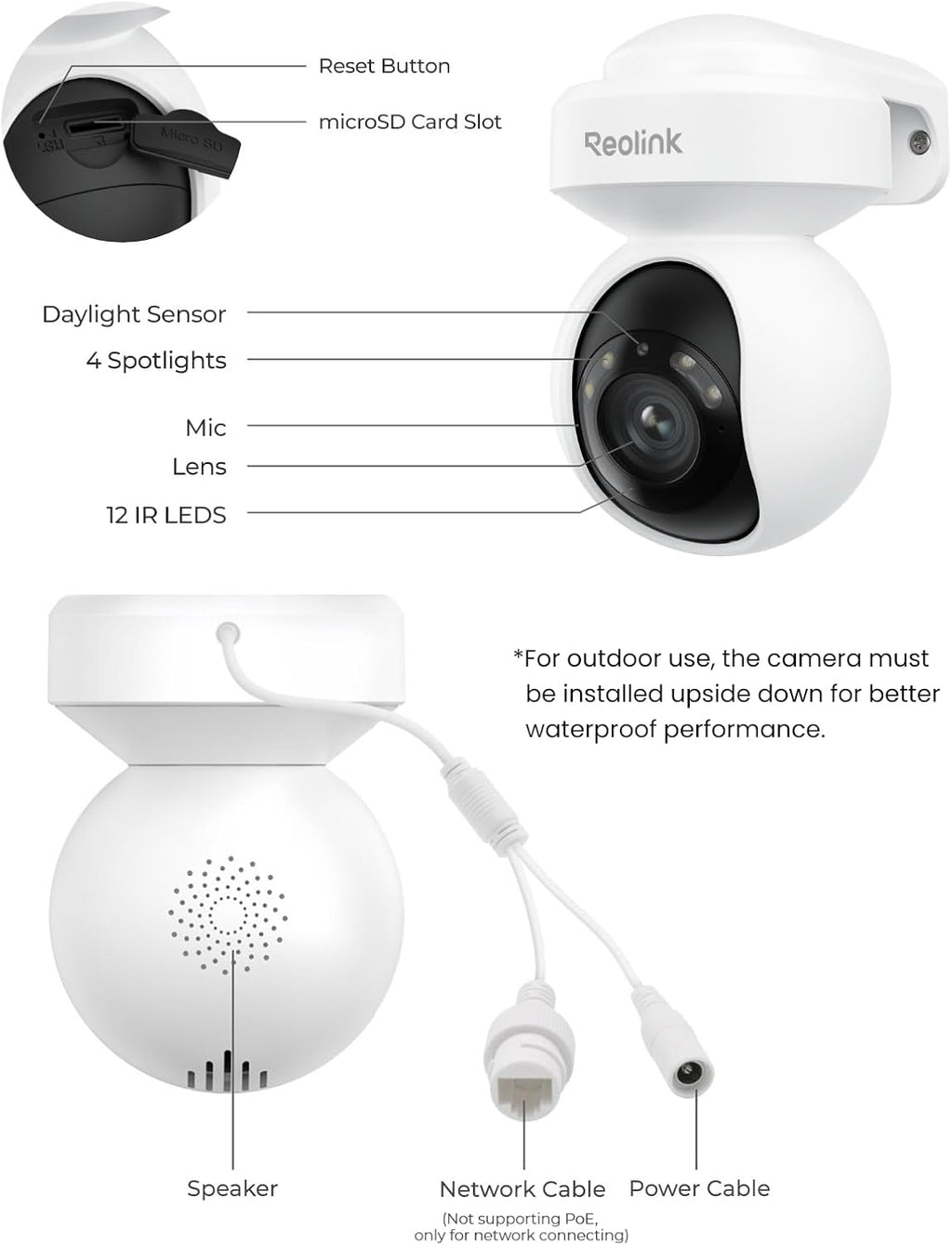 REOLINK 4K Outdoor Plug-in WiFi 6 Security Camera, PTZ Camera for Home Security, Wi-Fi 6 New Tech, Motion Tracking, Smart Detection, 3X Optical Zoom, Motion Spotlight, Local Storage, E1 Outdoor Pro
