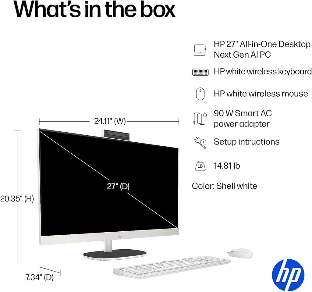 HP 27' All-in-One Touchscreen Desktop Computer, Next Gen AI PC, AMD Ryzen AI 7 350 (8-Core), 32GB DDR5, 2TB SSD, Webcam, Wi-Fi 6, Bluetooth 5.4, Wireless Keyboard & Mouse, Windows 11 Pro, Accessories