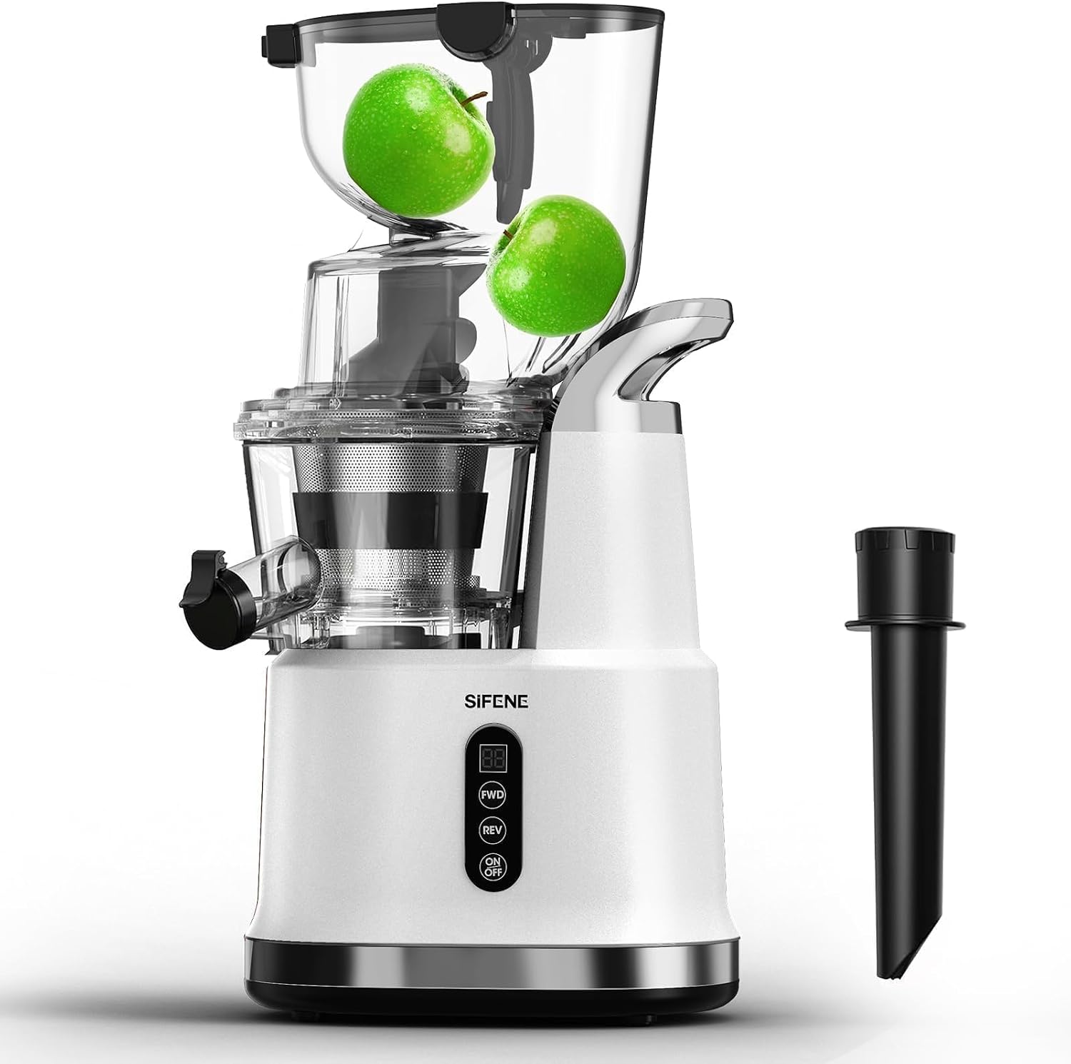 Easy-Use Cold Press Juicer, SiFENE 83mm Wide-Mouth Vertical Slow Masticating Juicer, Whole Fruit & Veg Juice Extractor, Easy Clen, BPA Free, Quiet Motor with Reverse Function, White
