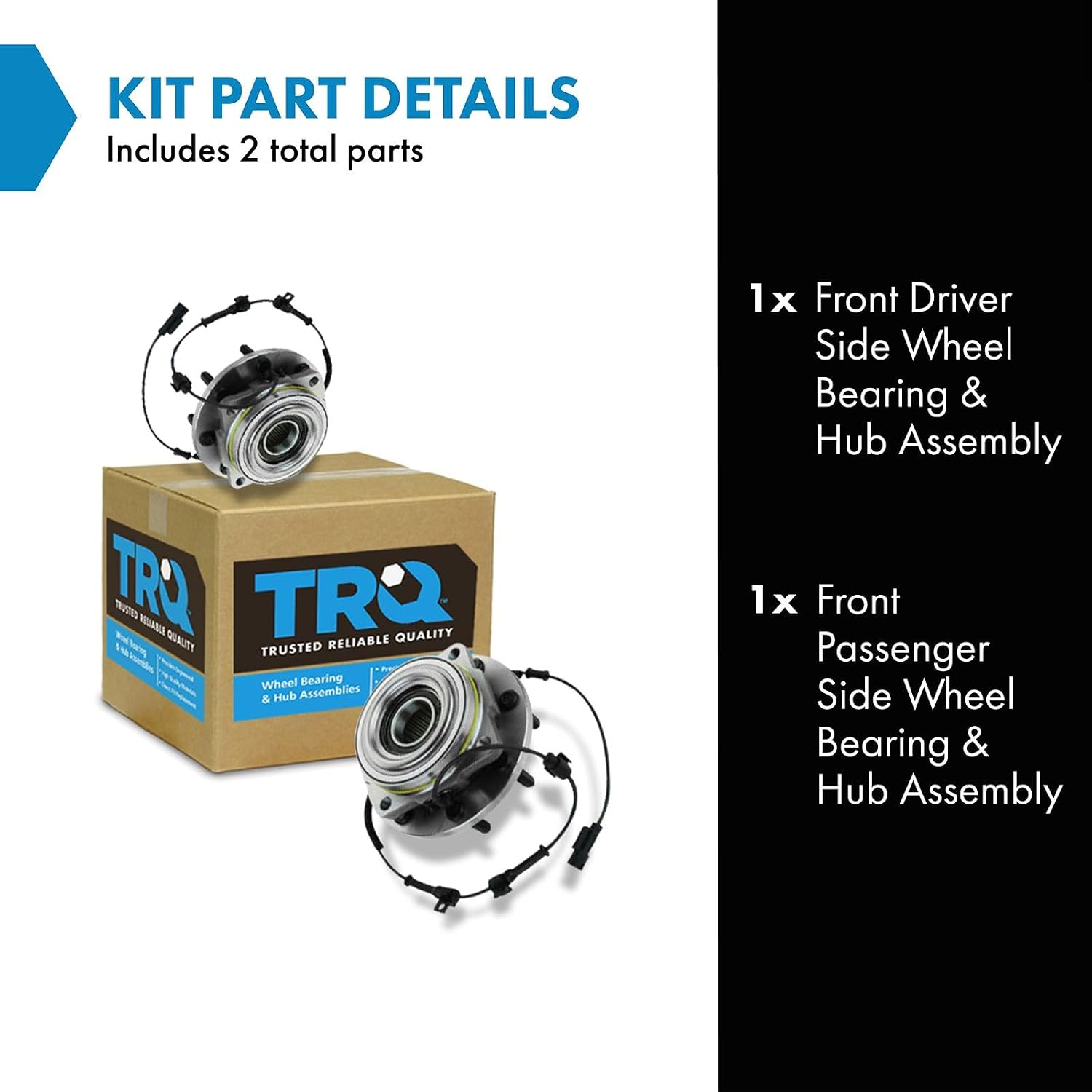 TRQ Front Left and Right Wheel Bearing and Hub Assembly Set 2 Piece Compatible with 2011-2016 Ford F-350 Super Duty 4 Wheel Drive Dual Rear Wheels DRW