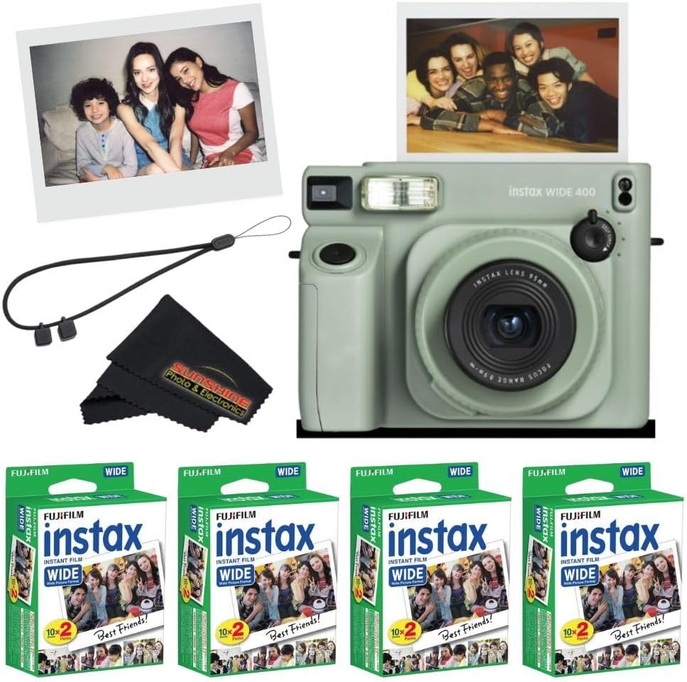 Fujifilm INSTAX Wide 400 Instant Camera - Sage Green (Camera w/ 4 Wide Twin Packs)