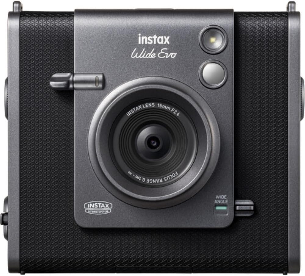 FUJIFILM INSTAX Wide EVO Hybrid Instant Camera | Black Bundle with 20 Exposures Wide Instant Film + Wide Album & Colored Frames + Cleaning Cloth (4 Items)