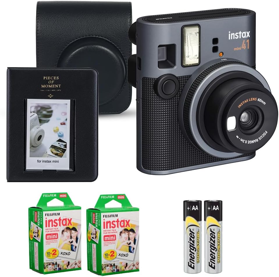 Fujifilm Instax Mini 41 Instant Camera Black Bundle – Includes 40-Sheets Instax Mini Film, Protective Case, and Mini Photo Album