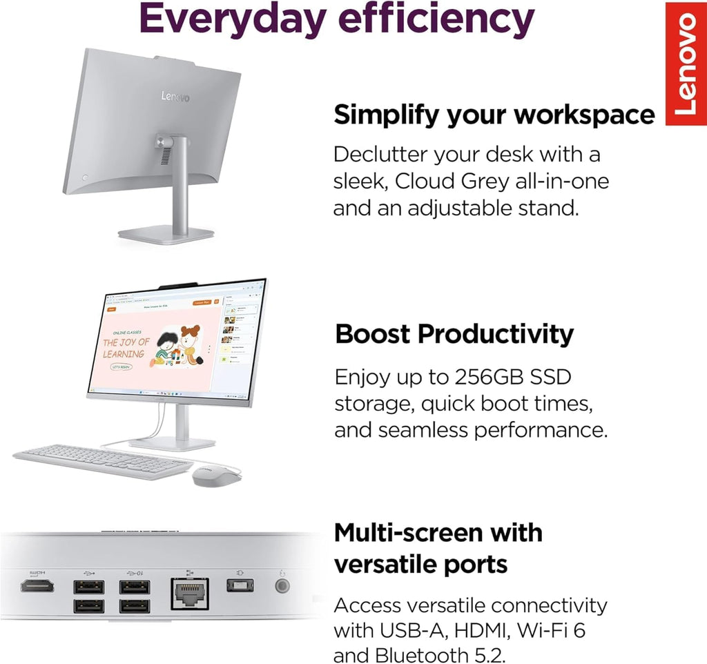 Lenovo IdeaCentre Everyday Tasks 24' Full HD All-in-One Desktop Computer • Office 365 for the Web • Intel 4-Cores • 512GB SSD • 16GB RAM • Keyboard and Mouse • Windows 11