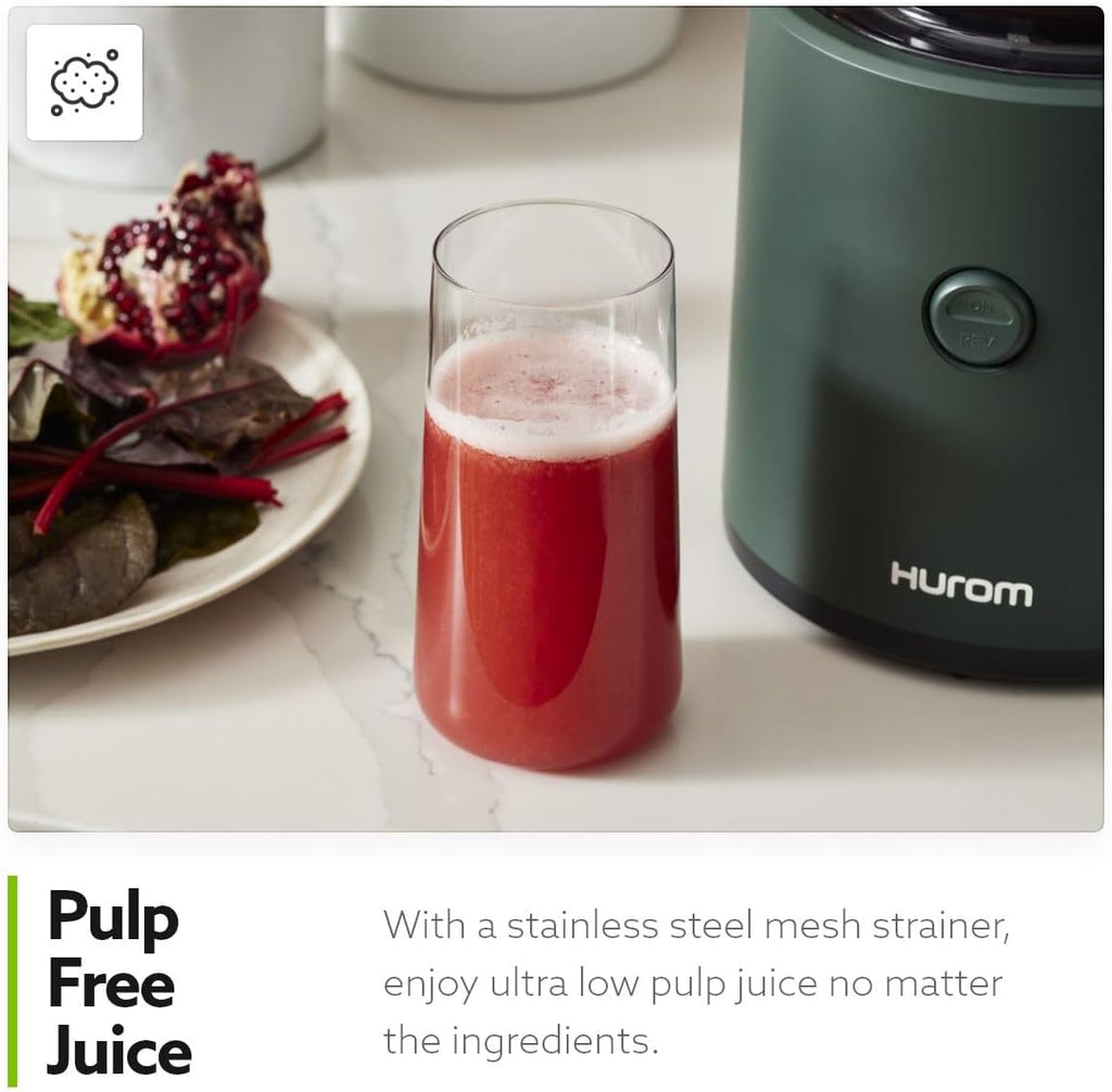 Hurom H320 Cold Press Juicer Machine, Easy to Clean Masticating Slow Juicer, Coarse Strainers, Self-Feeding, Hands Free, Family Size, Quiet Motor, Easy Assembly (Black)