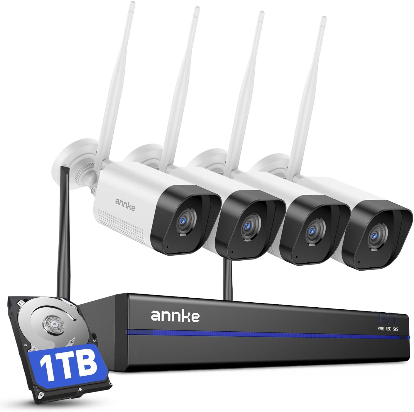 ANNKE Wireless Camera System, 16CH Expandable 4K Security NVR, 4Pcs 3MP Outdoor Cameras(Plug-in Power Required), 2-Way Audio, Dual-Band WiFi, Human Detection, IP66 Waterproof, 24/7 Protection, 1TB HDD