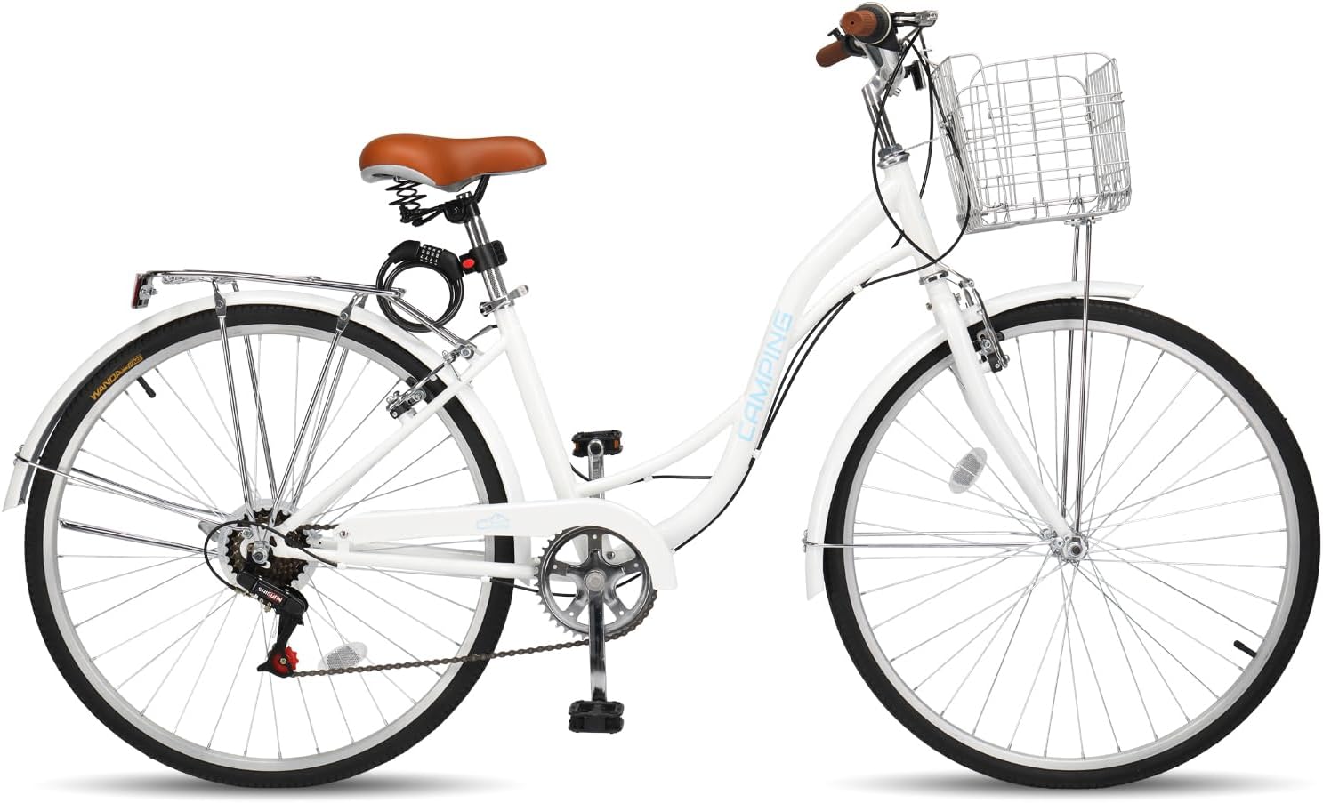 CamPingSurvivals 26' Cruiser Bike Commuter Bike 7 Speed Women's Bicycle Beach Cruiser with Ergonomic Upright Design, Adjustable Saddle, Dual Fenders & V Brake and High Carbon Steel Frame