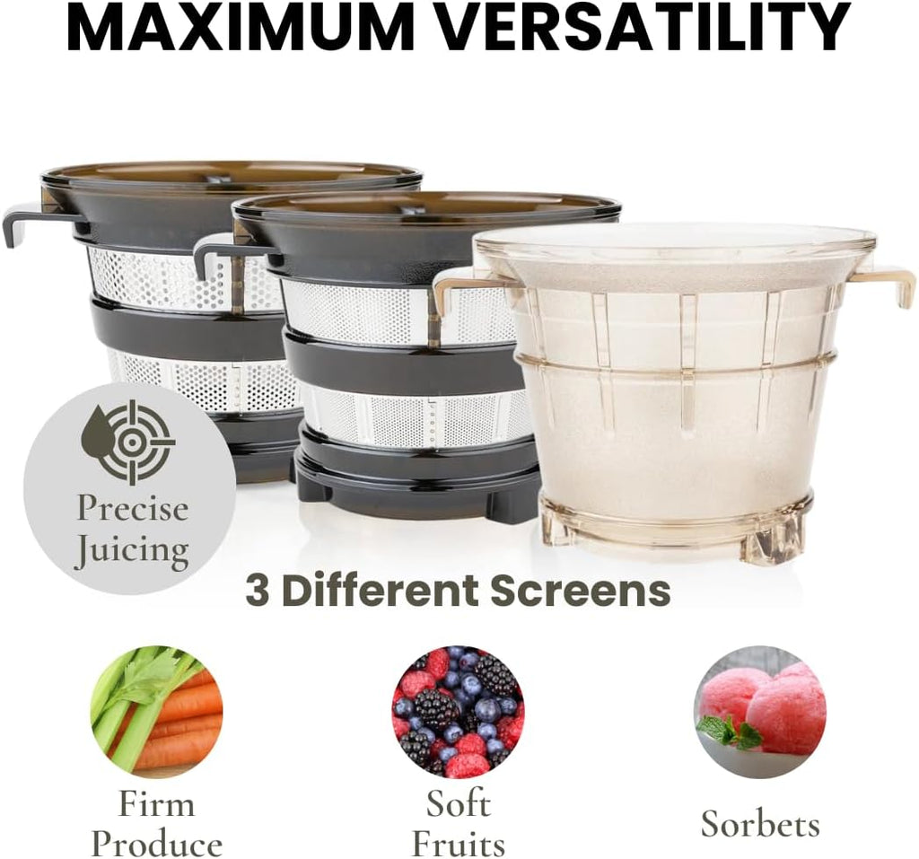 Sana 878 Self Feeding Batch Juicer | 3 Days of Cold Press Juicing Effortlessly | Most Convenient Juicer with Autopilot Configuration | Large Batch 2 Liter Capacity | Whole Fruits & Vegetables | Black