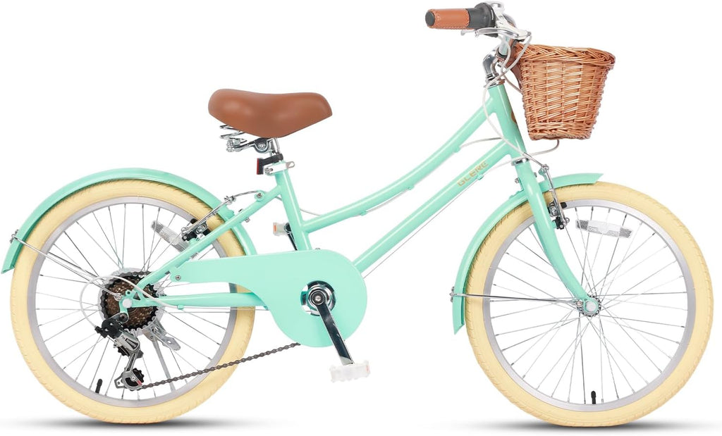 Glerc 20 24 26 Inch Beach Cruiser Bike, 6-Speed Hybrid City Bicycle for Girls Youth and Over 6 Years Old, Missy Bike with Wicker Basket & Lightweight, Multiple Colors