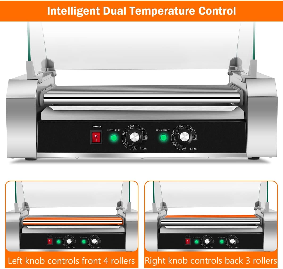 Giantex Hot Dog Roller Machine, 7 Non-Stick Rollers 18 Hot Dog Sausage Grill Cooker Machine with Removable Stainless Steel Drip Tray and Glass Hood Cover, Commercial Household Hot Dog Rotisserie