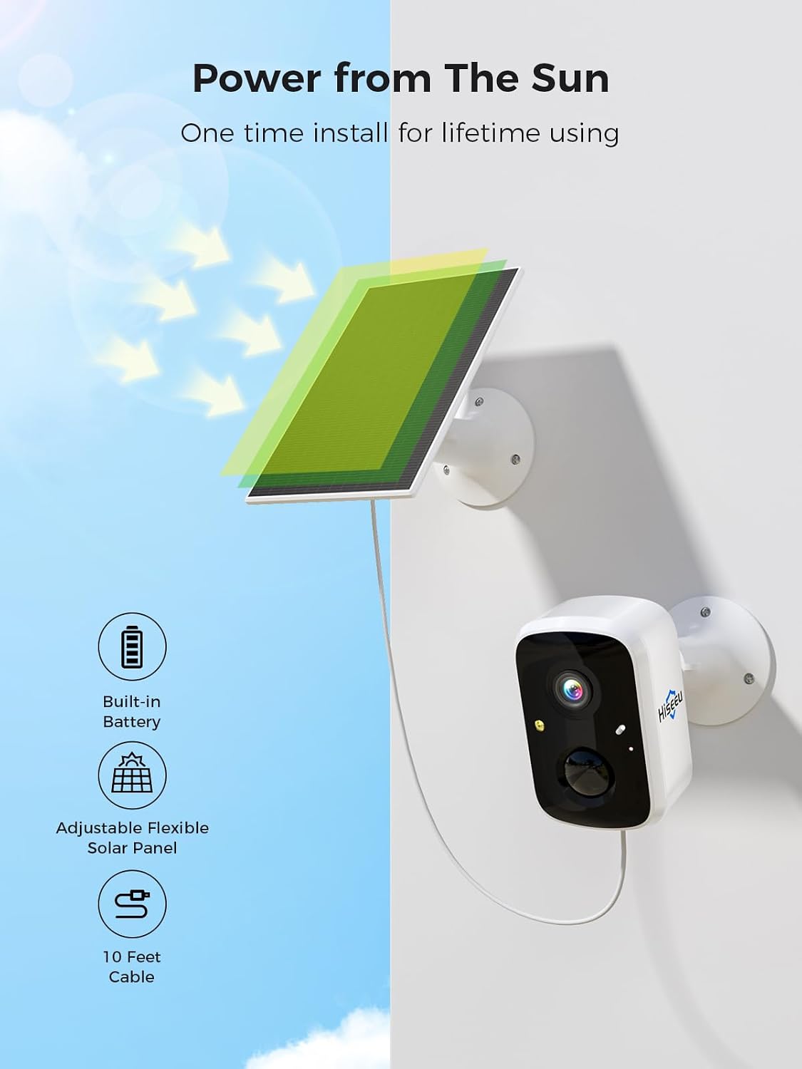 Hiseeu Solar Camera Outdoor Wireless, 4 Cam-Kit, No Subscription, Expandable to 10CH, Home Security Camera System, 2K Color Night Vision, PIR/AI Detection, IP66, 2.4G & 5G WiFi, 1TB Local Recording