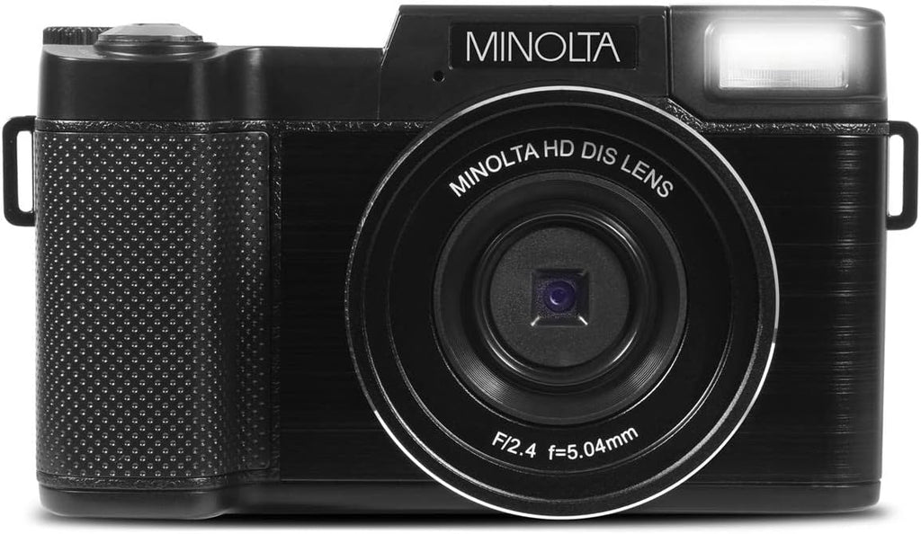 Minolta 30MP Digital Camera – 2.7K Ultra HD Video, 3-inch 180° LCD Screen, Face Detection, Anti-Shake, 9 Scene Modes, Photo Burst, Panorama, CMOS Sensor, 32GB Card (Black)