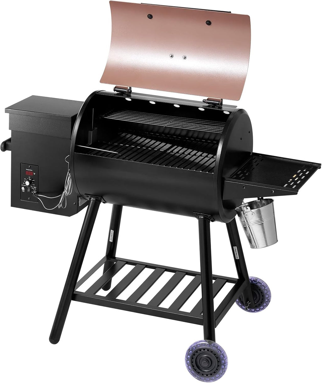 VEVOR Wood Pellet Grill Smoker, 8 in 1 BBQ Grills for Outdoor Cooking, 456 Square Inches Cook Area Electric Grill and Smoker, with Digital Controller, Meat Probe, 500°F Max Temperature, Black
