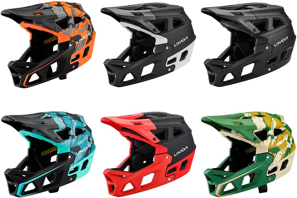 Lixada Adult Bike Helmet, Full Face Mountain Bike Helmet Lightweight Bicycle Helmet with Pads & Visor, Comfort Cycling Helmet Racing Downhill MTB Helmet for Men Women