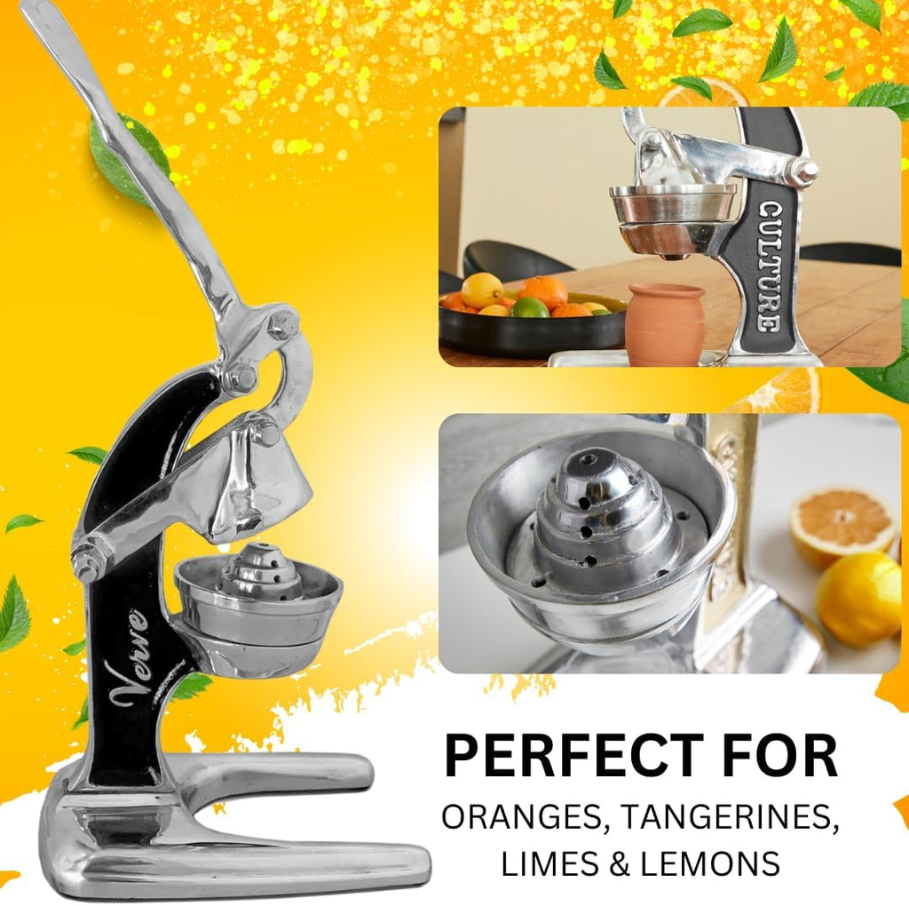 Artisan Cast Aluminum Professional Grade Manual Hand Press Juicer for Orange, Grapefruit, and Large Citrus Fruits Morning Drinks, Cocktails, or Cooking by Verve CULTURE - Black - Large 14x9x17
