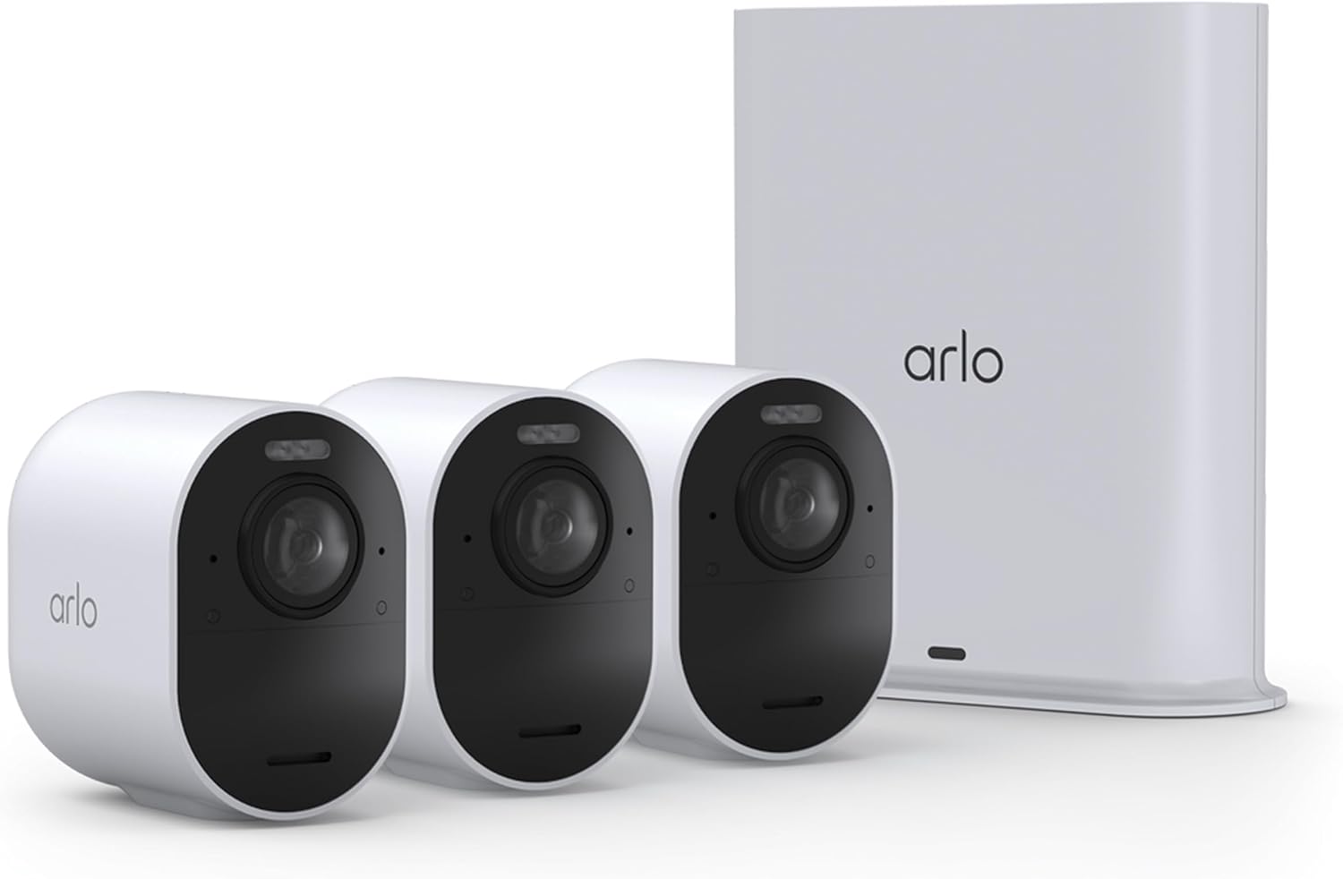 Arlo Ultra (3rd Gen - 2025 Release) 4K Security Camera + SmartHub, Battery Power, Emergency Response, AI Summary, 1-Month Trial of Secure Plan, 180° Field of View, 3 Cam, White, Motion Alert