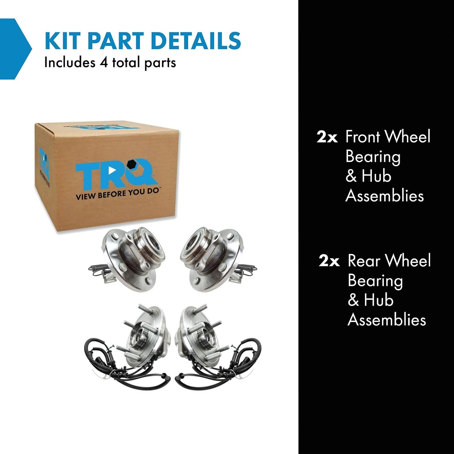 TRQ 2 Piece Front Rear Wheel Bearing & Hub Assembly Set Compatible with 2008-2011 Chrysler Town & Country Dodge Grand Caravan 2009-2011 Volkswagen Routan
