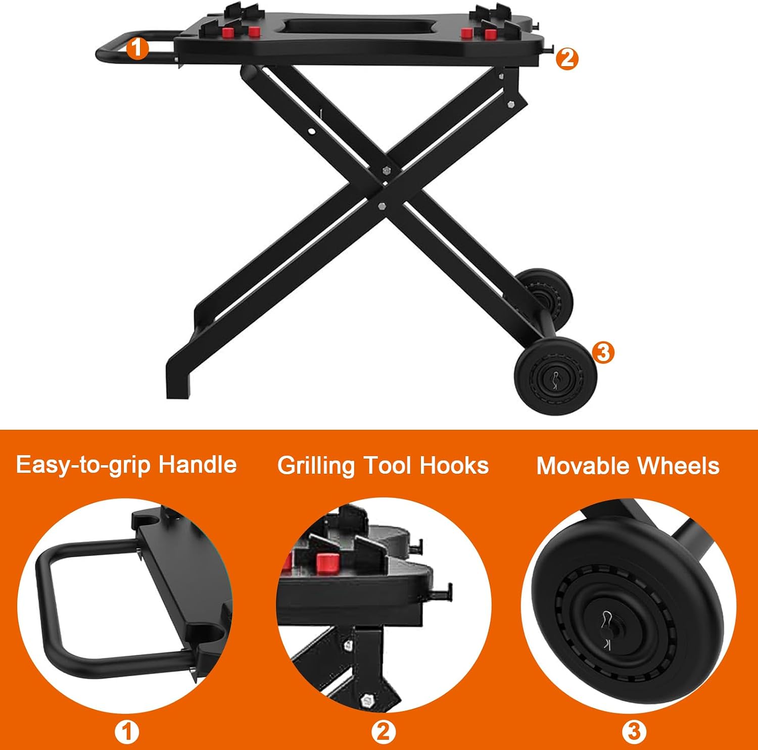 Portable Grill Cart for Weber Q100 Q1000 Q120 Q1200 Q200 Q2000 Q2200 Series Grills, BBQ Folding Grill Stand for Q1400 Q2400 Electric Grills, Grill Table Replace for Weber Q Portable Cart