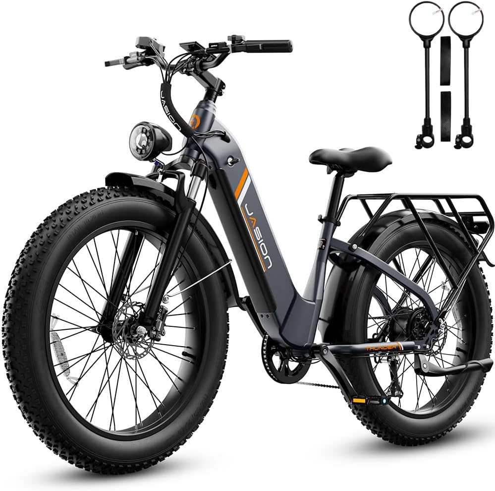 Jasion Thunder/PRO/ST Electric Bike,2000W/1800W Peak Ebikes for Adults,26''Fat Tire Best Ebike for Men,90/80 Miles with 1040Wh/864Wh Battery,35/30+MPH Max Speed Bicycles,500/400LB Capacity