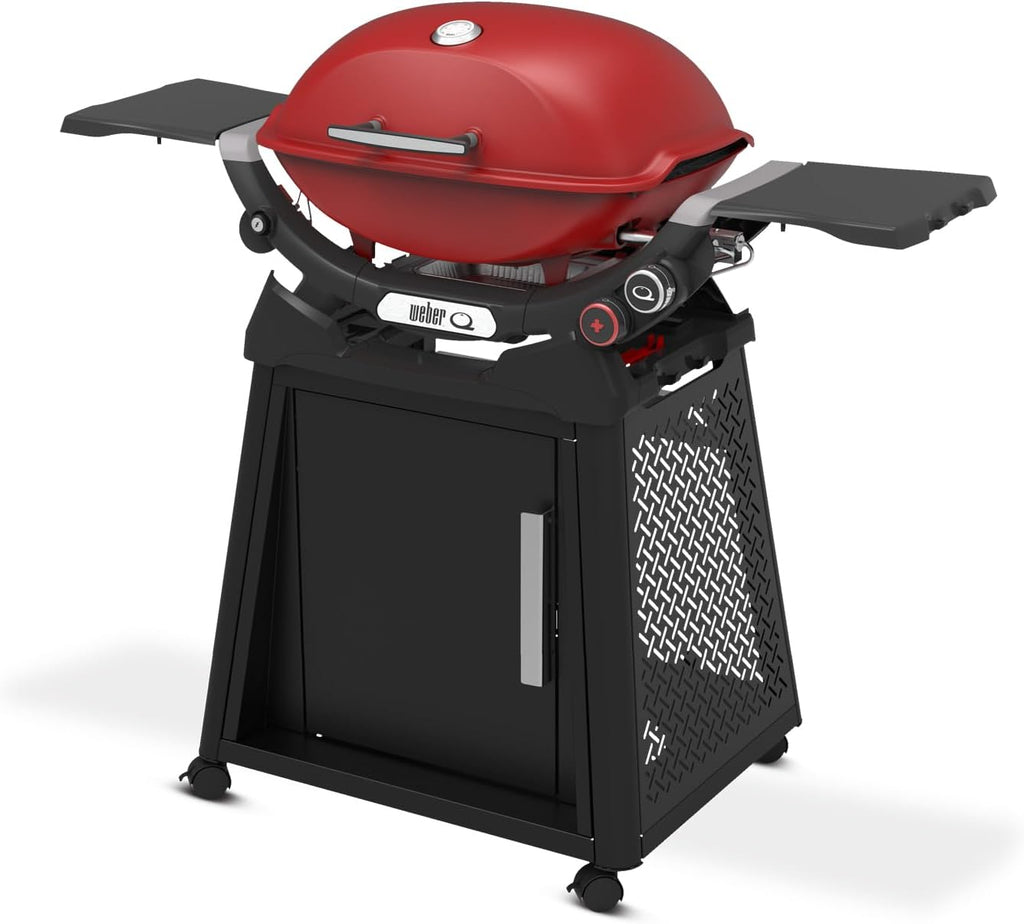 Weber Q 2800N+ Liquid Propane Grill with Stand, Flame Red – Wide 250°–700°F Temp Range with Plus Burner for Searing, Low‑Temp Roasting & High-Dome Lid