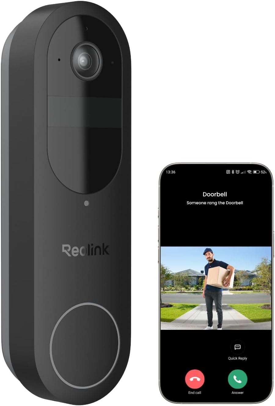 REOLINK 2K Battery Video Doorbell Camera, 150°x150° Head-to-Toe View, 2.4/5 GHz WiFi, Local Storage, No Monthly Fee, Two-Way Talk, Person/Vehicle/Package Detection(Chime not Included)