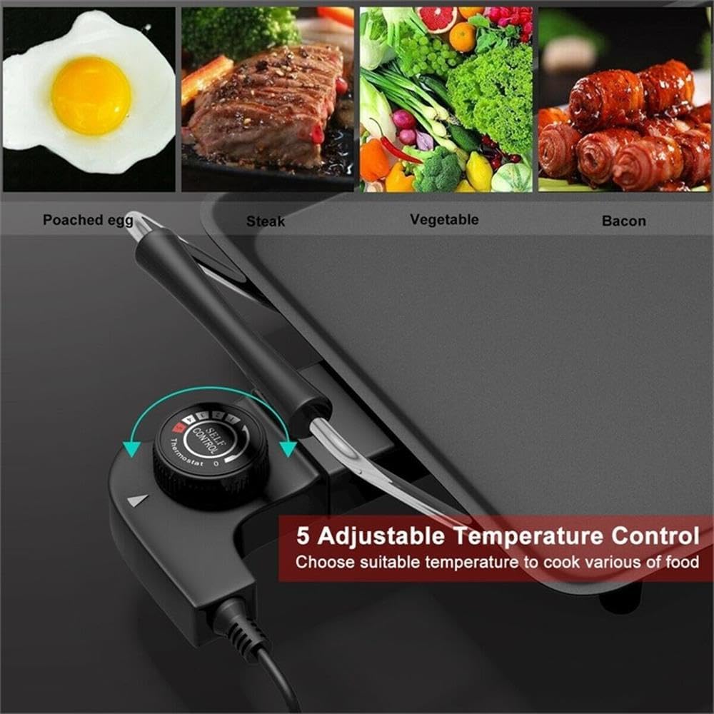 Pemberly Row 35' Electric Teppanyaki Tabletop Grill BBQ, Nonstick Griddle with Adjustable Temperature, Portable Flat Top for Indoor Outdoor Cooking, Black