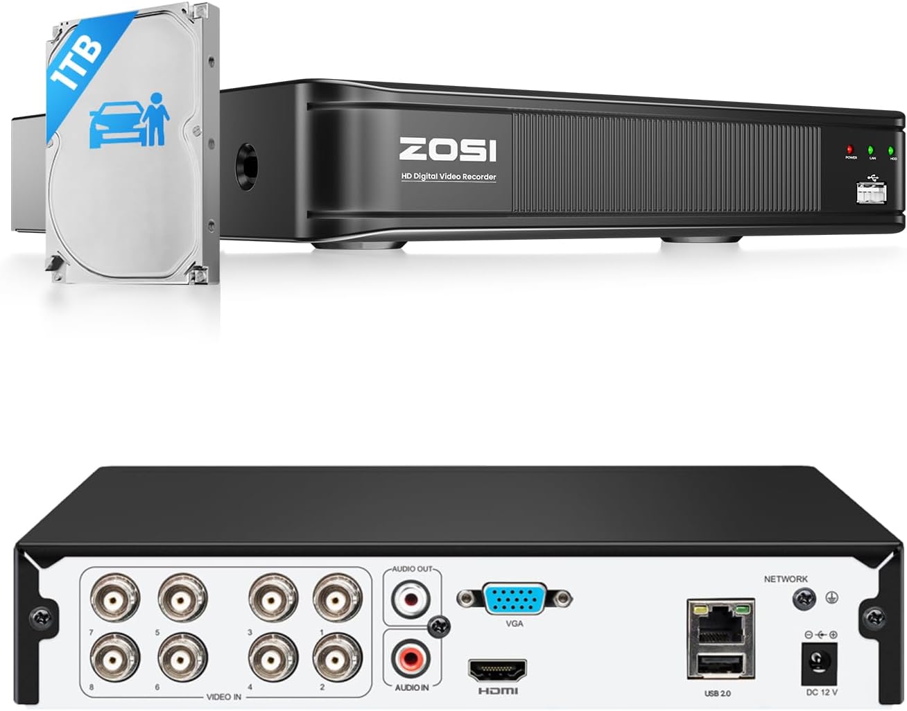 ZOSI 8 Channel H.265+ 1080N DVR for Security Camera, 720p CCTV DVR Recorder Hybrid Capability 4-in-1(Analog/AHD/TVI/CVI) Surveillance System, Motion Detection, Alert Push, Remote Access