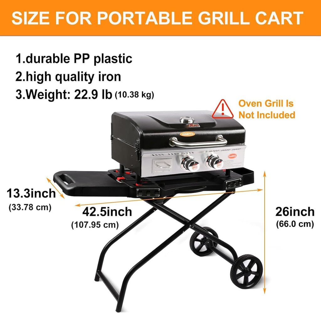Hisencn Grill Stand for Weber Q1200, Q1000, Q2200, Q2400 Portable Grill Cart for Blackstone 17'& 22' Table Top Griddles, Outdoor BBQ Stand for Weber Q Series Gas Grills, for Travel and Camping