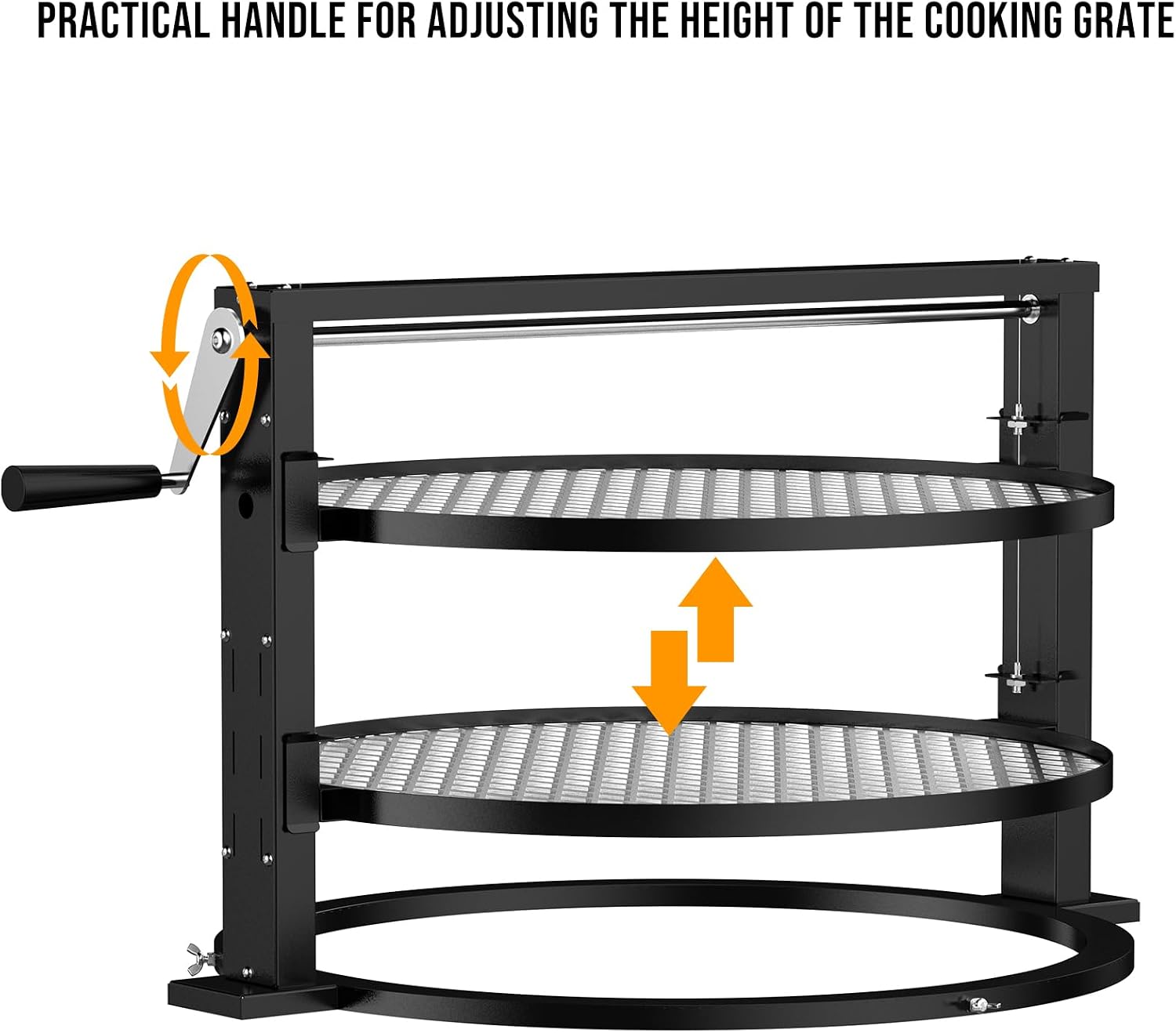 Skyflame Charkettle BBQ Grill Rotisserie System Kit with Adjustable Cooking Grate, Compatible with Weber 22-inch Kettle Grills