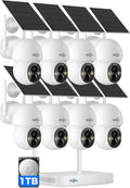 Hiseeu Solar Camera Wireless Outdoor, 4MP 8-Cam Kit, Pan-Tilt 360° View, Color Night Vision, Dual-Band WiFi, 1TB HDD Local Storage, No Monthly Fee