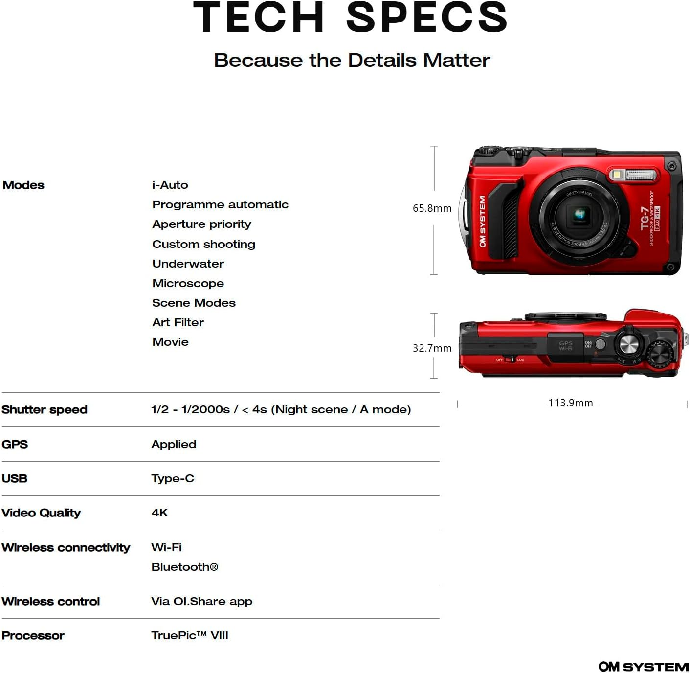 OM System OLYMPUS Tough TG-7 Red Underwater Camera, Waterproof, Freeze Proof, High Resolution Bright, 4K Video 44x Macro Shooting (Successor Olympus TG-6)