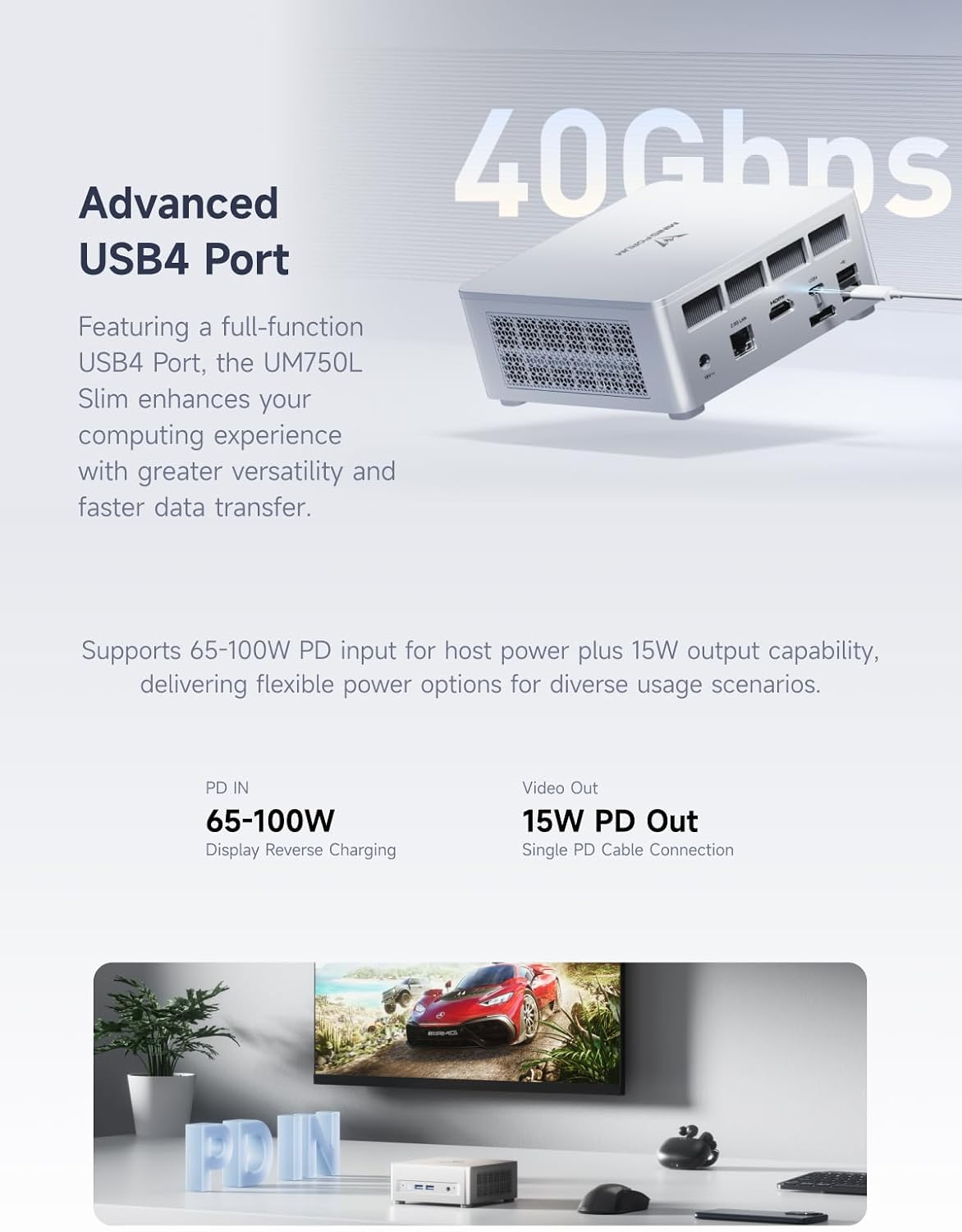 MINISFORUM UM750L Slim Mini PC AMD Ryzen 5 7545U(6C/12T, Up to 4.9GHz), 16GB LPDDR5 RAM 512GB SSD Mini Computer, Triple Display USB4/HDMI/DP, 2.5G LAN, USB3.2, WiFi 6E, BT5.2, Radeon 740M Office Home