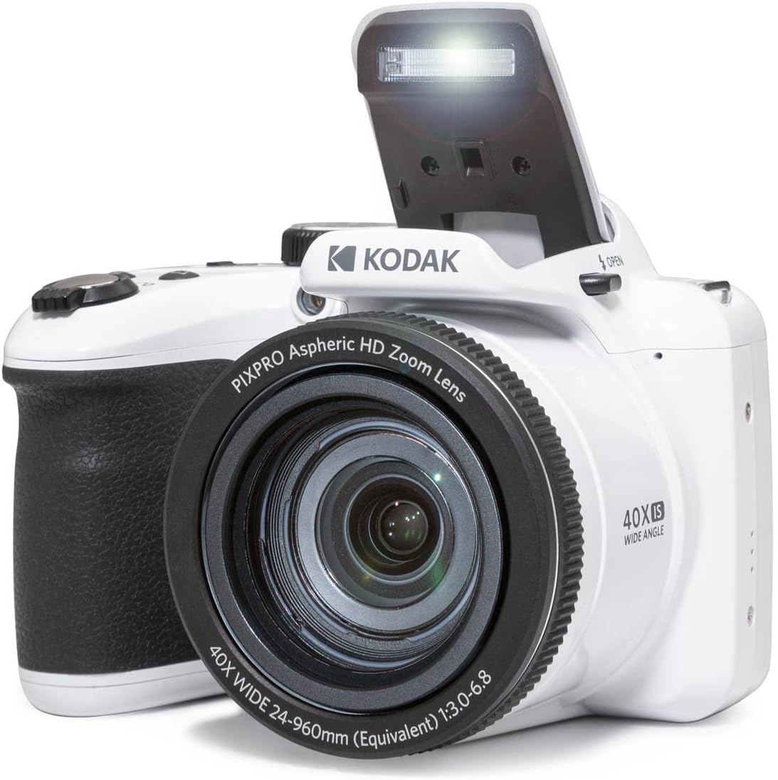 KODAK PIXPRO AZ405-WH 20MP Digital Camera 40X Optical Zoom 24mm Wide Angle Lens Optical Image Stabilization 1080P Full HD Video 3' LCD Vlogging Camera, Full Frame, with Bag & SD Card + Reader (White)